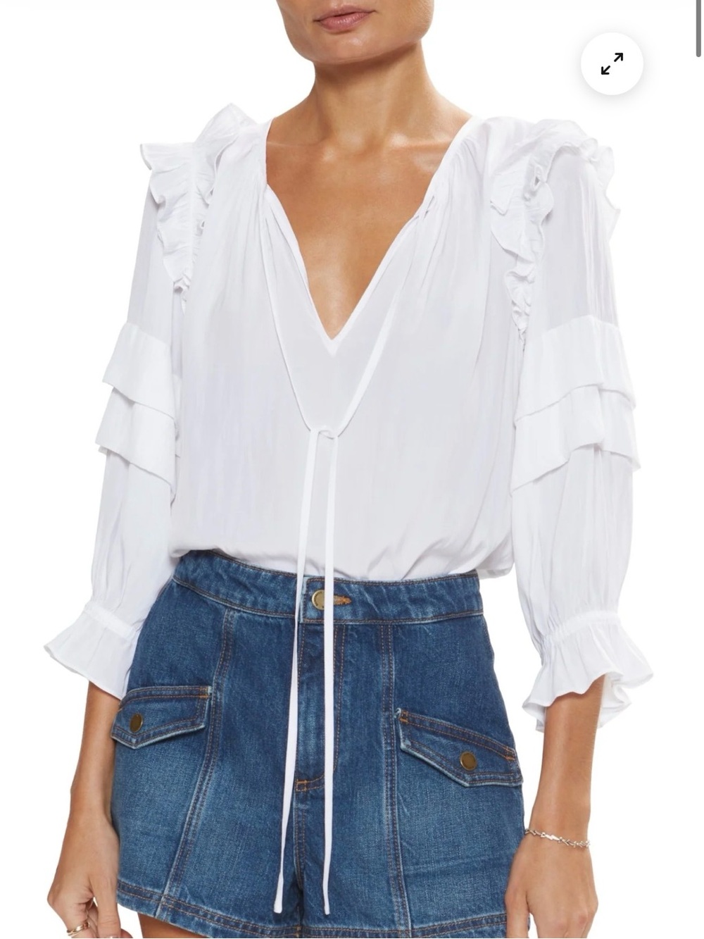 Ramy Brook Samira White Ruffle Tie Neck Blouse Estimated Medium - Picture 6 of 12